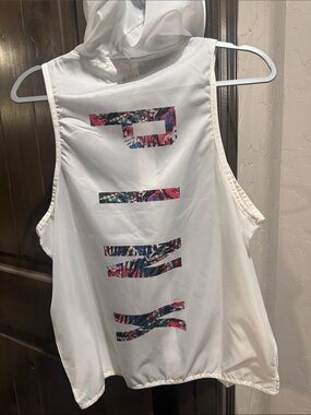 PINK Victoria's Secret White Sleeveless Hooded Tank with Tropical Logo
